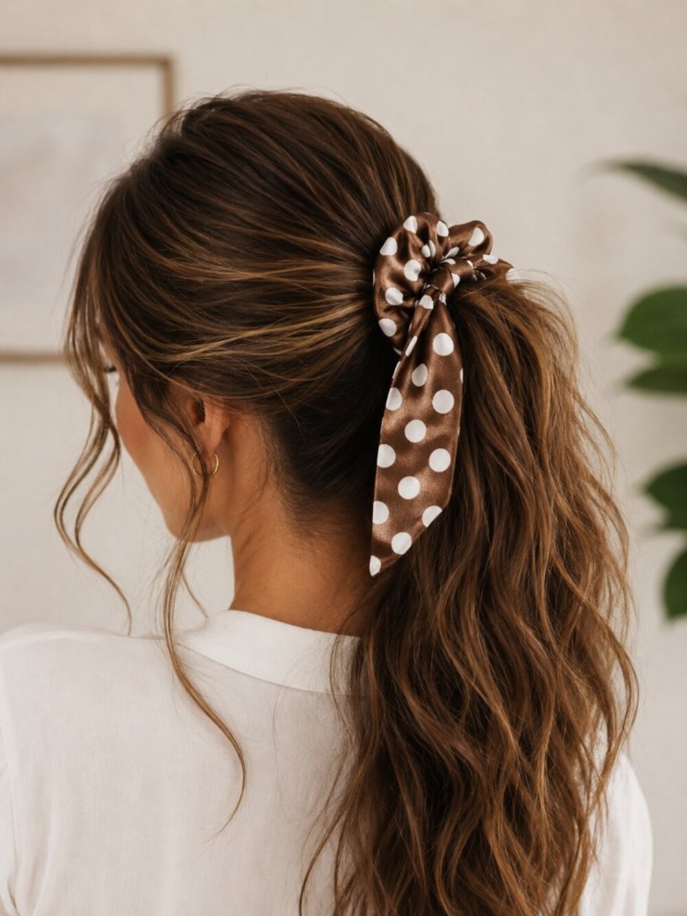 Upcycled bag scarf Ribbon Scrunchie polka dot